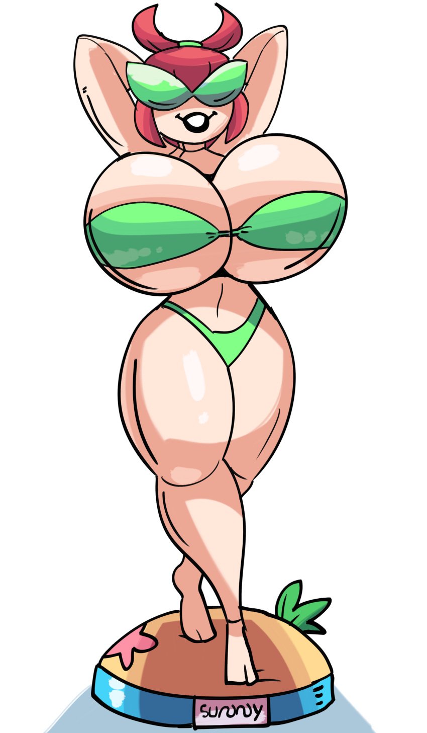 disney dollification female huge_ass huge_breasts knick_knack lewdsona navel nipples permanent_smile pixar sunglasses sunnification thick_thighs transformation wide_hips