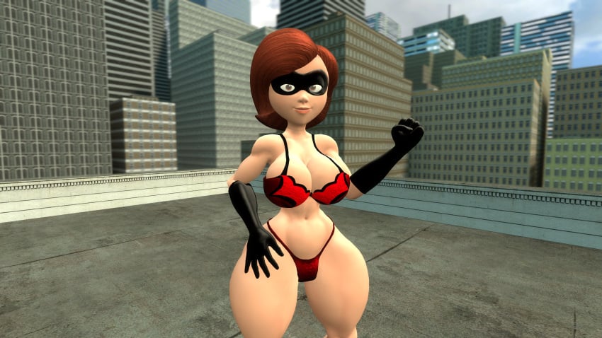 1girls black_gloves black_mask boobs bra bra_only breasts brown_eyes brown_hair elastigirl female female_only female_solo gloves helen_parr mask panties panties_only red_bra red_panties red_underwear short_hair solo solo_female solo_only the_incredibles thhypercombine12 thighhighs_removed underwear underwear_only