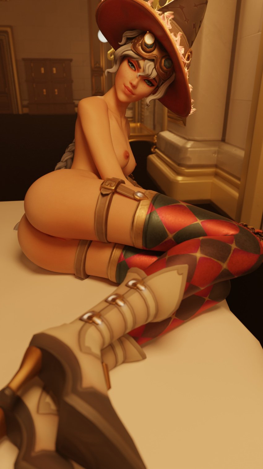 3d female nude overwatch overwatch_2 socks tagme white_hair widowmaker