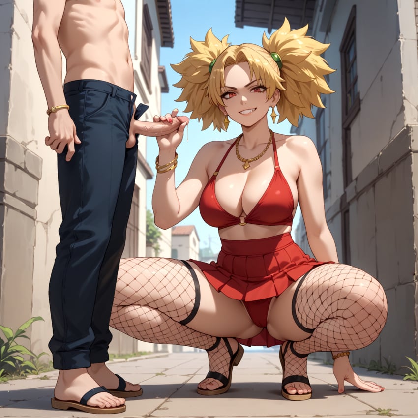 1girls ai_generated big_breasts blonde_hair boruto:_naruto_next_generations bra conniexx dominant_female domination evil_grin evil_smile female hand_on_penis heels hi_res high_resolution highres holding_penis jerkingoff large_breasts mature_female mommy naruto naruto_(series) pony_diffusion_xl stable_diffusion temari thick_thighs twintails