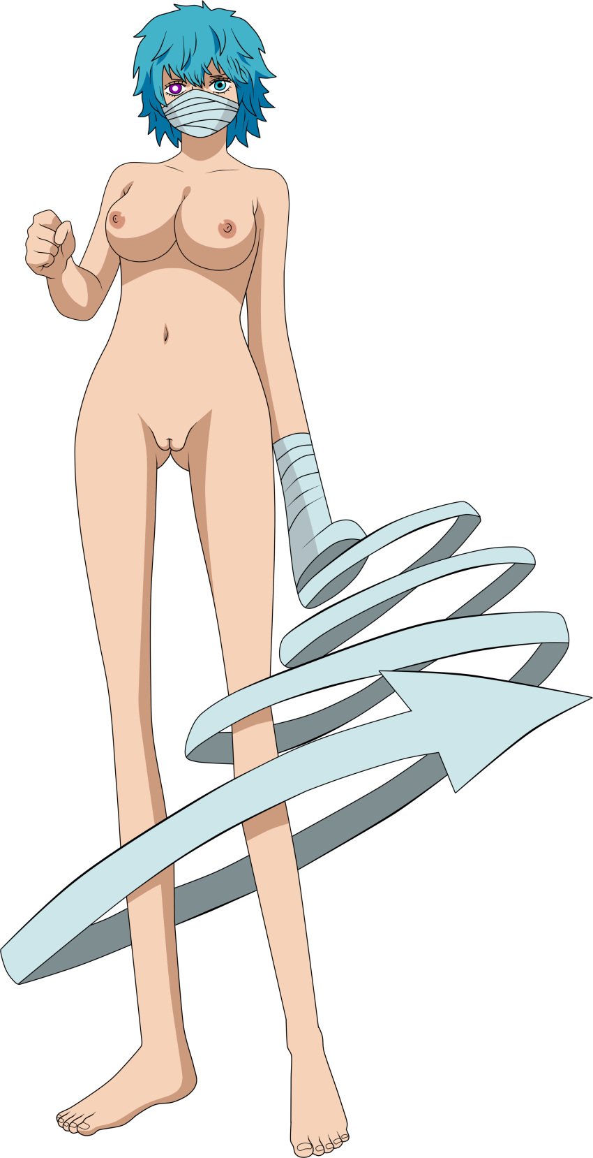 blue_hair female female_only full_body gunko lionprideart naked_female nude one_piece transparent_background two_colored_eyes