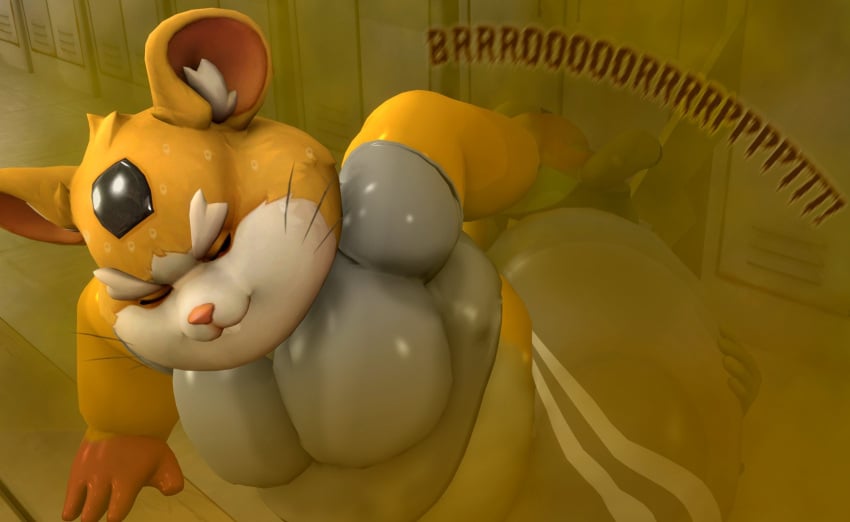 3d ass_grab belly clothing crossover english_text fart hammond_(overwatch) moobs mrrainbow overwatch overweight pikachu pokemon pokemon_(species) stinkface tagme text