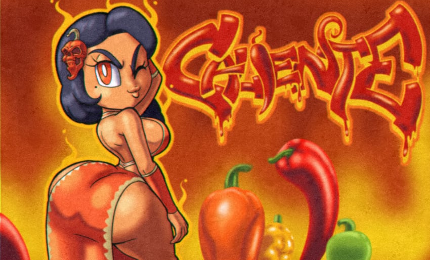 1girls 2021 anthro beauty_mark big_ass big_breasts breasts chili_pepper cute dark_blue_hair female frieda_(tansau) fruit fruit_humanoid habenero hand_behind_head latina latina_female looking_at_viewer looking_back mole mole_under_eye one_eye_closed orange_body orange_eyes orange_skin original original_character pepper salsa salsa_dancer salsera tagme tansau thick_thighs wink winking winking_at_viewer
