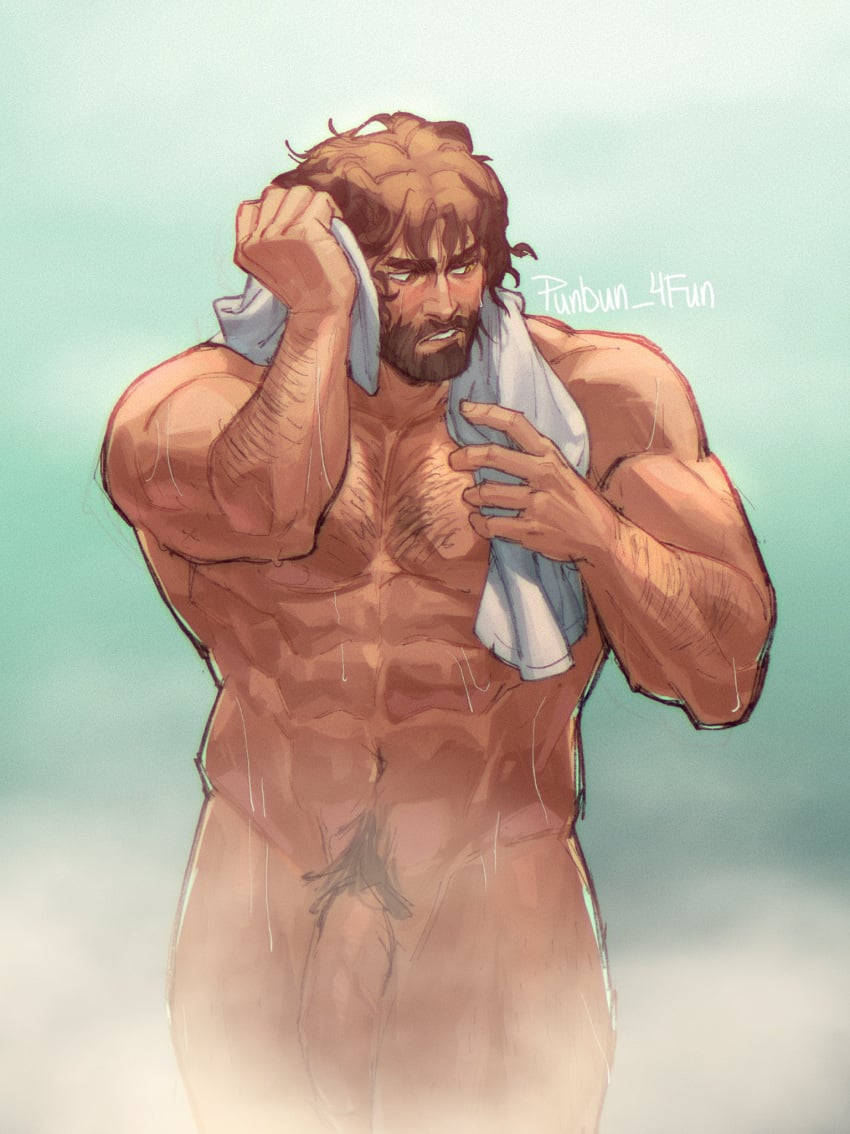 abs arcane arcane_jayce bara beard biceps jayce_talis league_of_legends male male_nipples male_only manly muscular_male nipples nude pecs penis punbun_4fun riot_games