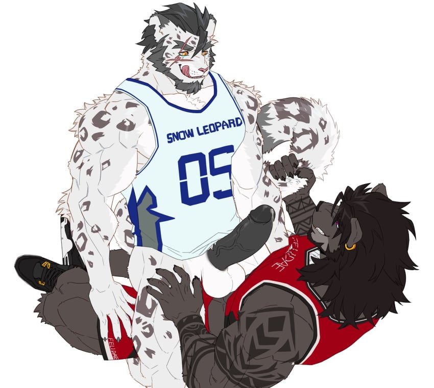 2021 anthro anthro_on_anthro anthro_penetrated anthro_penetrating anthro_penetrating_anthro arm_tattoo balls beard biceps black_body black_clothing black_footwear black_fur black_hair black_penis black_shoes black_sneakers blue_clothing blue_jersey blue_topwear bodily_fluids bottomwear cheek_scar claws clothed clothing deltoids duo ear_piercing ear_ring eye_scar facial_hair facial_scar felid finger_claws footwear forearm_muscles fur genital_fluids genitals grin hair hi_res interspecies jersey kawhi leaking_precum li_geduld licking licking_lips lion male male/male male_penetrated male_penetrating male_penetrating_male mammal markings muscular muscular_anthro muscular_male pantherine pants pantsless penetration penis piercing precum purple_eyes red_bottomwear red_clothing red_jersey red_pants red_topwear ring_piercing scar sex shoes shoulder_tattoo smile sneakers snow_leopard spots spotted_body spotted_fur tail tail_grab tattoo tattoo_sleeve tongue topwear vein veiny_penis white_body white_fur yellow_eyes yuntian