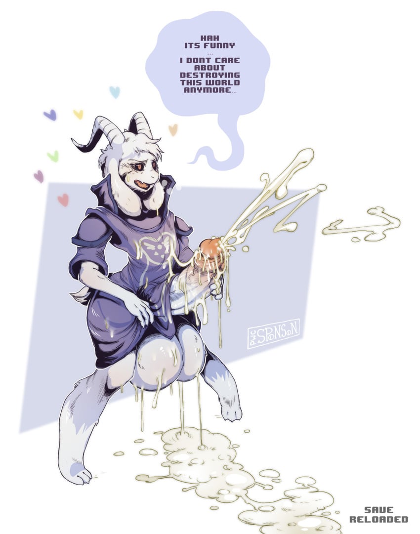 anthro asriel_dreemurr balls big_balls big_penis blush boss_monster caprine clothing cum cum_on_ground cumshot ejaculation english_text erection excessive_cum fur goat god_of_hyperdeath hi_res horn huge_balls huge_cock hyper hyper_balls male male_focus male_only male_solo mammal masturbation open_mouth orgasm oversized_balls penile_masturbation penis pwcsponson solo solo_male text undertale video_games white_fur