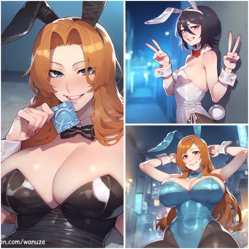 ai_generated big_ass big_breasts big_butt big_thighs bleach blush bow college huge_ass huge_breasts huge_butt huge_thighs inoue_orihime kuchiki_rukia leotard matsumoto_rangiku pantyhose playboy_bunny rabbit_ears rabbit_girl wanuze wide_hips