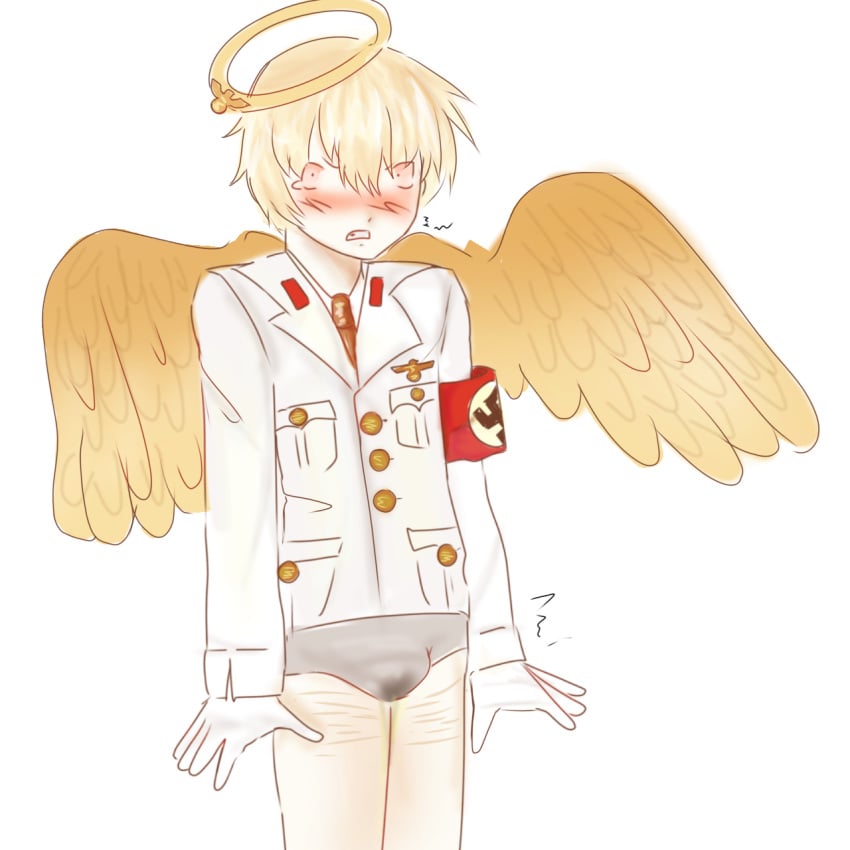 angel crying embarrassed male male_only nazi nazi_uniform peeing_self self_harm_scars swastika yaoiboy6685