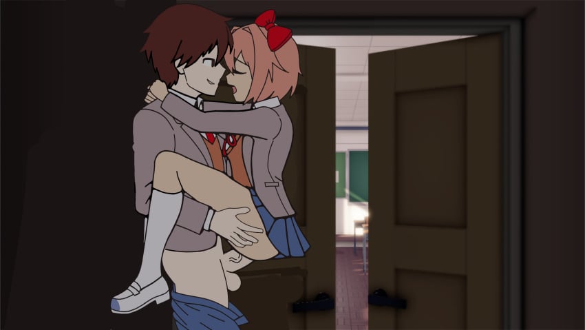 1boy 1girls closet closet_sex doki_doki_literature_club hiding mc_(doki_doki_literature_club!) penis pussy sayori_(doki_doki_literature_club) school_uniform somnipheromone stand_and_carry_position standing_sex vaginal_penetration