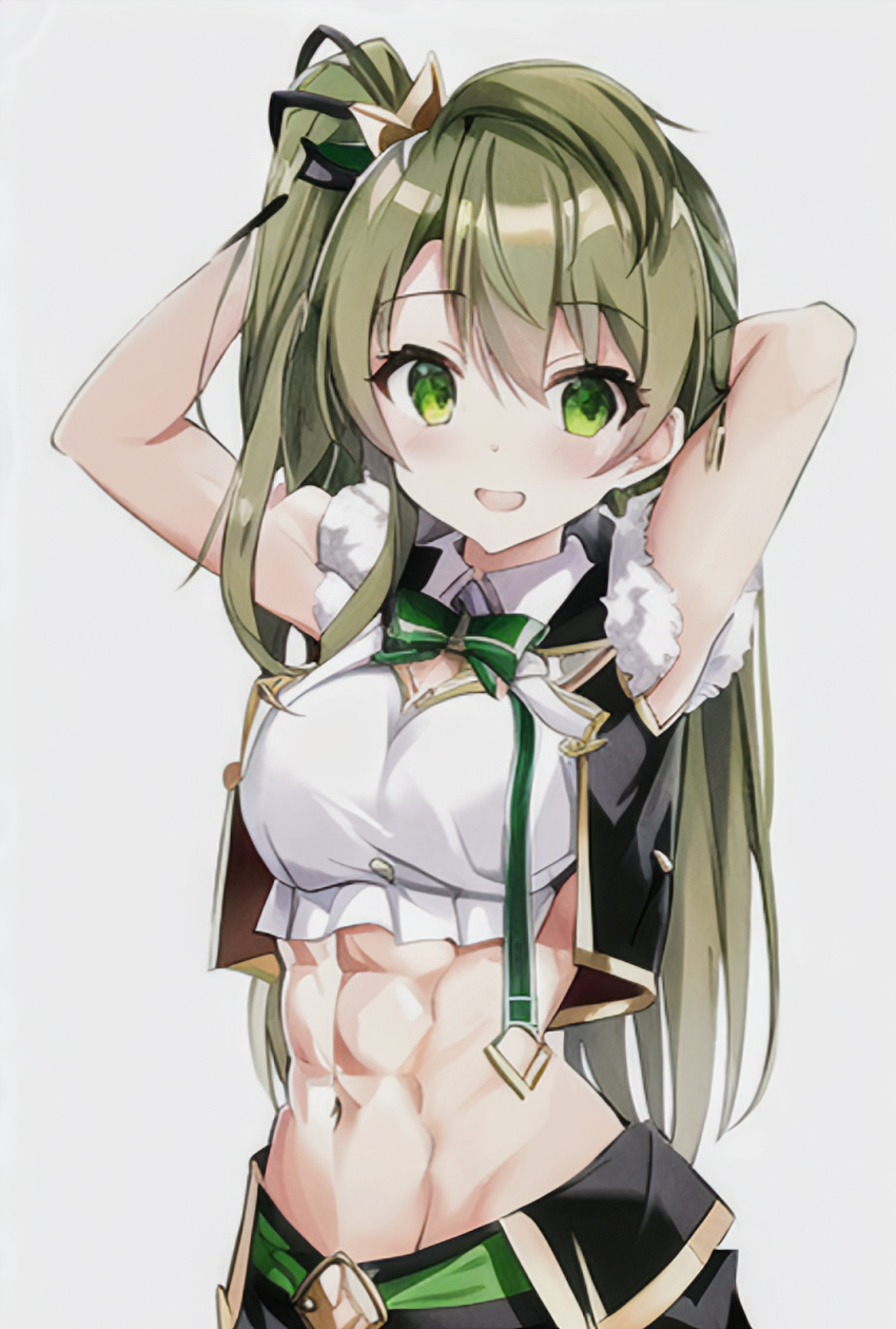 abs ai_generated arms_up athletic_female love_live! medium_breasts midriff minami_kotori navel smile stomach