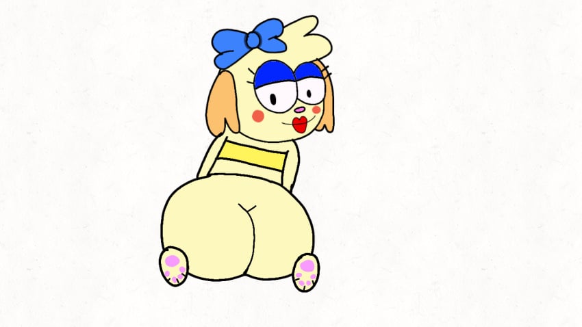 bare_ass bow crumbles_(doodle-toons) doodle_toons naked_butt on_knees white_panties yellow_topwear