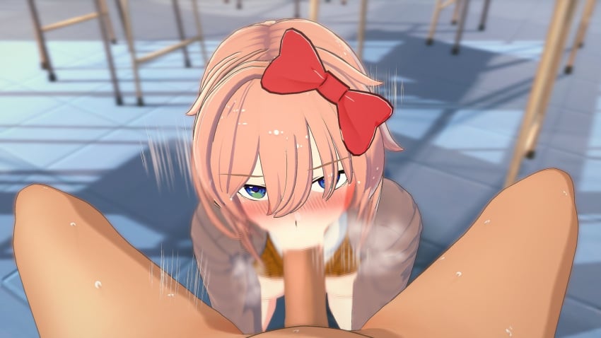 blowjob doki_doki_literature_club fellatio looking_at_viewer mashirosolera pov pov_eye_contact sayori_(doki_doki_literature_club) sucking sucking_penis