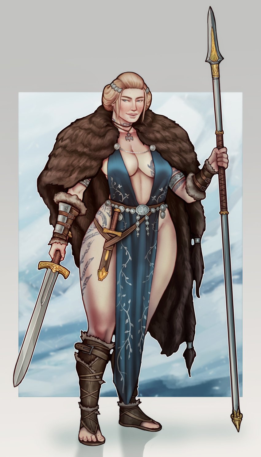 1girls 2d big_breasts blonde_hair blue_eyes bust busty buttedraws cleavage clothing curvaceous curvy curvy_figure light_skin necklace skyrim tagme the_elder_scrolls wide_hips