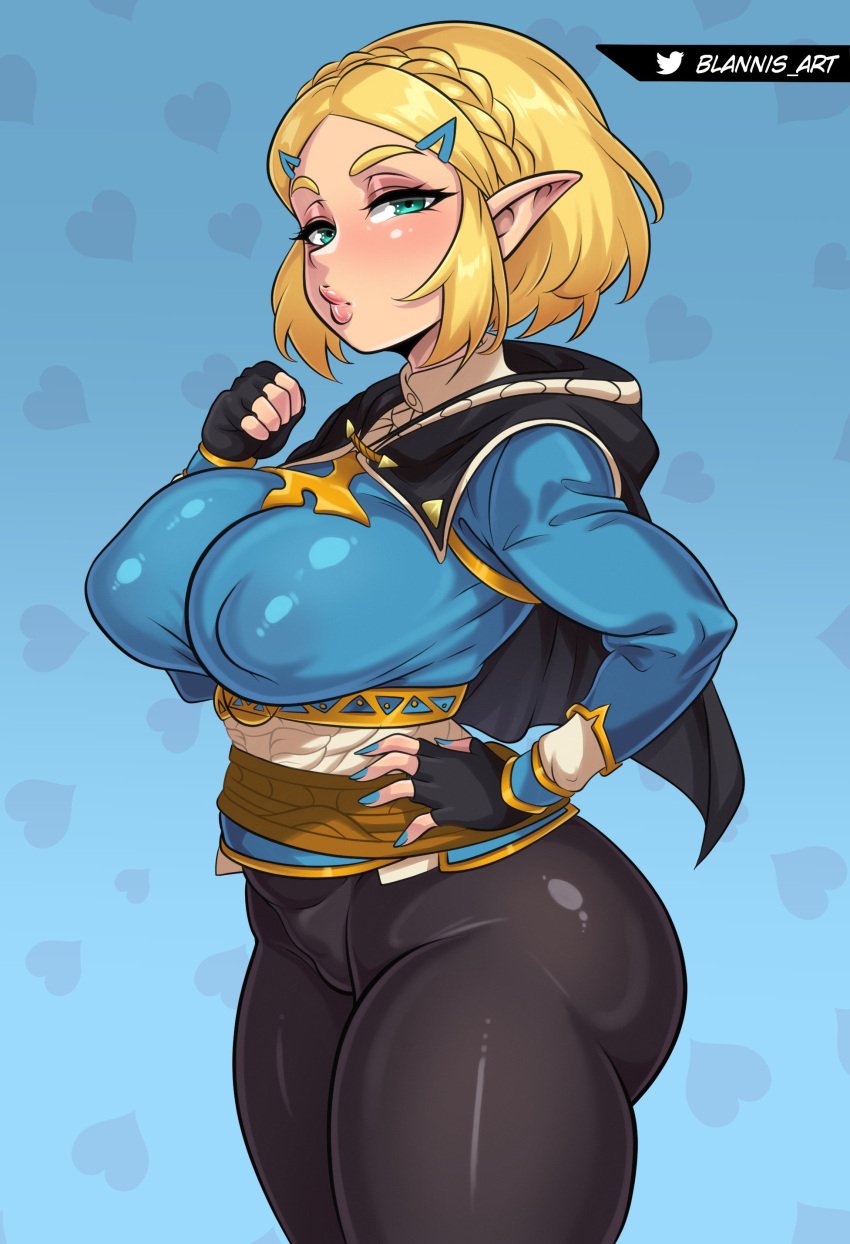 1girls absurdres artist_name ass big_breasts bimbo black_capelet black_gloves black_pants blannis_art blonde_hair blue_background blue_nails blue_shirt braid breasts capelet closed_mouth covered_navel cowboy_shot crown_braid elf eyebrows eyelashes eyeshadow female female_focus fingernails from_side gloves green_eyes hand_on_own_hip hand_up highres hood hood_down hooded_capelet huge_ass large_breasts lips long_fingernails long_pointy_ears long_sleeves looking_at_viewer looking_to_the_side makeup nail_polish nintendo pants pink_eyeshadow pointy_ears princess_zelda serious shirt short_hair simple_background solo tears_of_the_kingdom the_legend_of_zelda the_legend_of_zelda:_tears_of_the_kingdom two-tone_shirt wide_hips yellow_shirt zelda_(tears_of_the_kingdom)