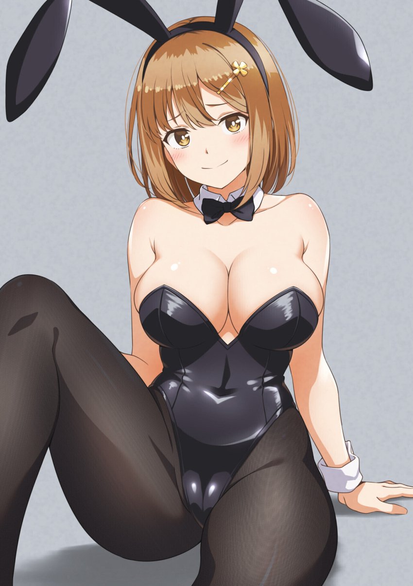 1girls absurd_res absurdres adult adult_female arm_support atelier_(series) atelier_ryza bare_arms bare_chest bare_hands bare_shoulders bare_skin belly belly_button black_bowtie black_bunnygirl_costume black_bunnysuit black_hairband black_legwear black_leotard black_pantyhose black_stockings black_topwear blush blush_face blush_lines blushed_face blushing_at_viewer blushing_face blushing_female bowtie breasts brown_eyebrows brown_eyes brown_eyes_female brown_hair brown_hair_female bunny_ears bunny_tail bunnygirl bunnygirl_outfit busty busty_female busty_girl calves cleavage cleft_of_venus closed_mouth_smile collar collarbone curvy curvy_body curvy_female curvy_figure curvy_hips curvy_thighs dot_nose embarrassed embarrassed_exposed_female embarrassed_expression embarrassed_female exposed_arms exposed_chest exposed_shoulders exposed_skin fair_skin female female_focus female_only fingers grey_background groin hair_between_eyes hairband hand_on_floor hand_on_ground head_tilt high_resolution highres hourglass_figure knees large_breasts lean_body lean_figure legs legwear leotard light-skined_female light-skinned light-skinned_female light_skin light_skin_female light_skinned light_skinned_female long_hair looking_at_viewer mature mature_female mibushiro midriff narrow_waist navel nervous nervous_expression nervous_face nervous_female nervous_smile pantyhose partially_visible_vulva plump_vulva puffy_vulva pussy reisalin_stout shiny_breasts shiny_hair shiny_shoulders shiny_skin shoulders shy shy_expression shy_smile simple_background sitting slender_body slender_waist slim_girl slim_waist smile smiley_face smiling smiling_at_viewer smirk smooth_skin solo stockings thick_thighs thighs thin_waist tilted_head topwear upper_body v-line vulva vulva_line white_collar white_wrist_cuffs wide_hips wrist_cuffs