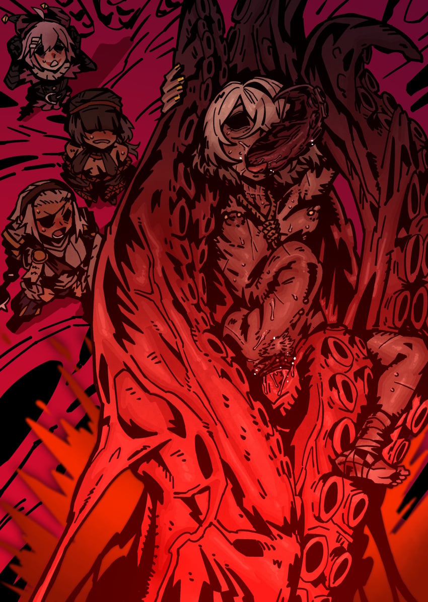 2026 4girls absurdly_large_tentacle all_the_way_through ambiguous_gender bandage clothed clothed_female darkest_dungeon deep_penetration ebonyxh eldritch_horror extreme_size_difference eylin_eyla_(ebonyxh) female heart_of_darkness_(darkest_dungeon) hi_res horror impossible_fit jester_(darkest_dungeon) looking_up man_at_arms_(darkest_dungeon) monster monster_on_female nipple_piercing nude nude_female occultist_(darkest_dungeon) piercing restrained restrained_by_tentacles short_hair solaria_(ebonyxh) spoilers stomach_bulge stress stressed sweat tentacle tentacle_monster tentacle_sex uncensored watching white_hair