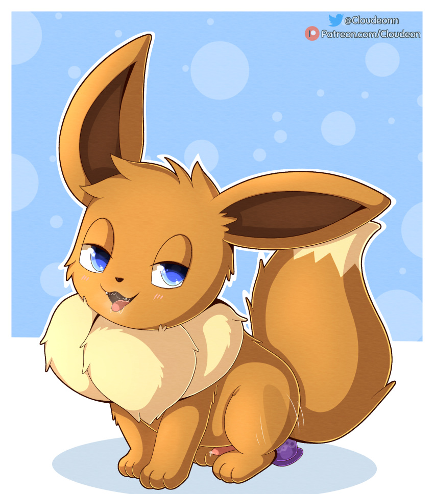 1boy anal anal_sex animal_genitalia animal_penis blue_eyes blush bodily_fluids brown_body brown_fur canid cloudeon dildo eevee eeveelution erection fang feral fur furry furry_only generation_1_pokemon genital_fluids genitals hi_res looking_at_viewer male male_only mammal masturbation nintendo nude open_mouth penetration penile penis pokemon pokemon_(species) precum sex_toy sex_toy_insertion simple_background smile solo tail tongue