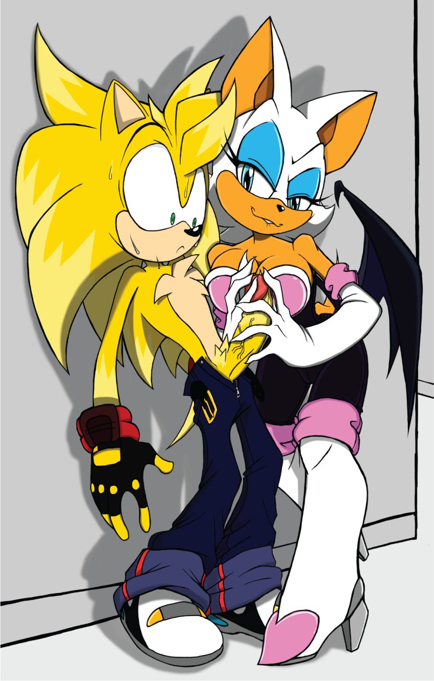 assertive_female bolt_the_hedgehog femdom handjob oc penis rouge_the_bat sonic_(series) soulbomb335