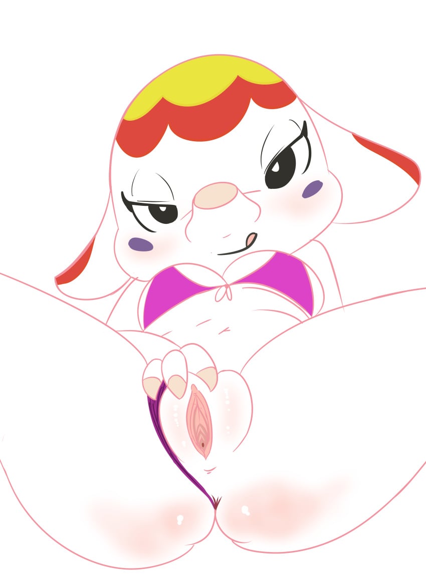 3_fingers animal_crossing anthro anus arm_support ass bald big_ears bikini bikini_aside black_eyes blush breasts cleavage clitoris clothed clothing digital_media_(artwork) elephant eyelashes female floppy_ears front_view hand_behind_back hi_res leaning leaning_back looking_at_viewer mammal margie_(animal_crossing) medium_breasts mouth_closed naughty_face nintendo pink_bikini pink_clothing pink_pussy pink_tongue presenting presenting_pussy pussy shiny simple_background sitting smile solo spread_legs spreading swimsuit tongue tongue_out trunk under_boob video_games vono white_background white_pupils white_skin