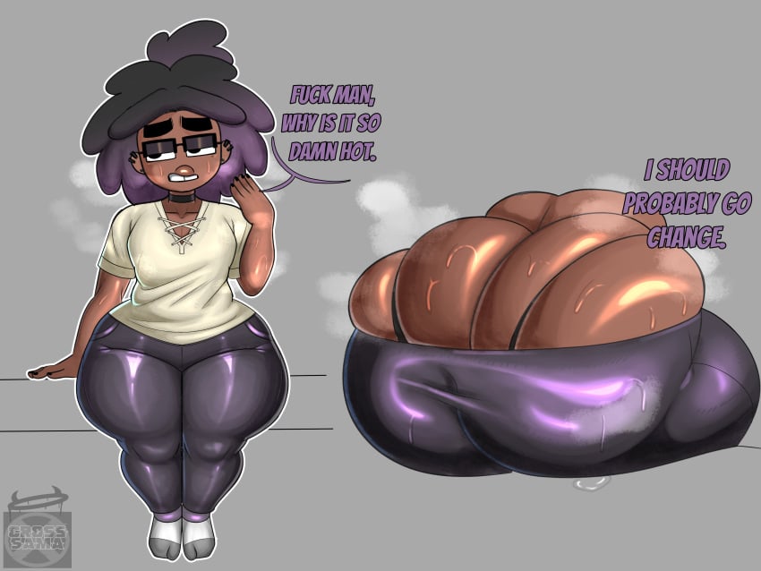 1boy black_and_purple_hair black_hair black_nail_polish black_nails chris_(cross-sama) cross_samax dark-skinned_femboy dark-skinned_male dark_skin dialogue ear_piercing ear_piercings femboy full_lips glasses hot hot_day male male_only nail_polish nails nails_painted pear-shaped_figure pear_shaped pierced_ears piercings purple_hair purple_highlights solo solo_femboy solo_male steam steaming_body steamy steamy_ass swamp_ass sweat sweating sweaty sweaty_ass sweaty_butt thick thick_ass thick_hips thick_legs thick_lips thick_thighs thighs tight_clothing tight_fit tight_panties tight_pants voluptuous voluptuous_male