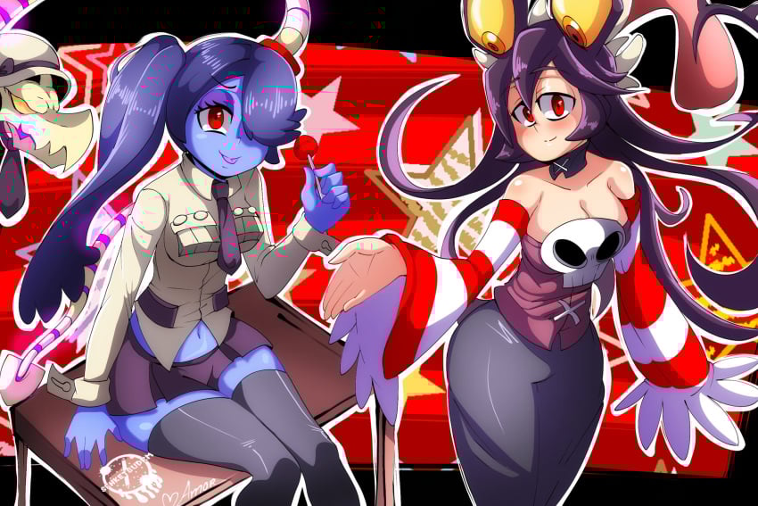 big_ass big_breasts big_butt big_thighs big_titties character_request clothing curvaceous curvaceous_female curvaceous_figure curvy curvy_figure curvy_hips drmsenketsu female female_focus female_only long_hair looking_at_viewer purple_body purple_hair skullgirls