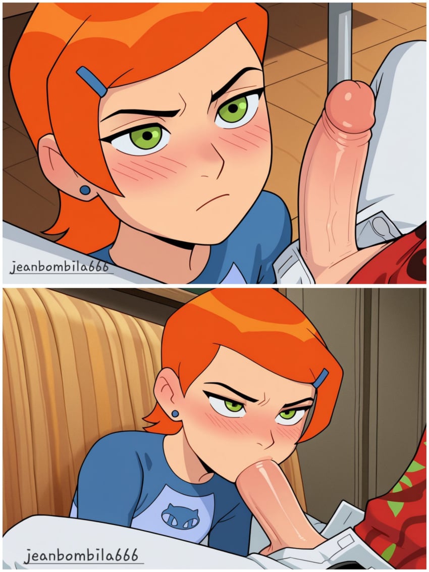 ai_generated ben_10 ben_10_(classic) blowjob blowjob_face blowjob_pov cartoon_network comic gwen_tennyson gwen_tennyson_(classic) jeanbombila666