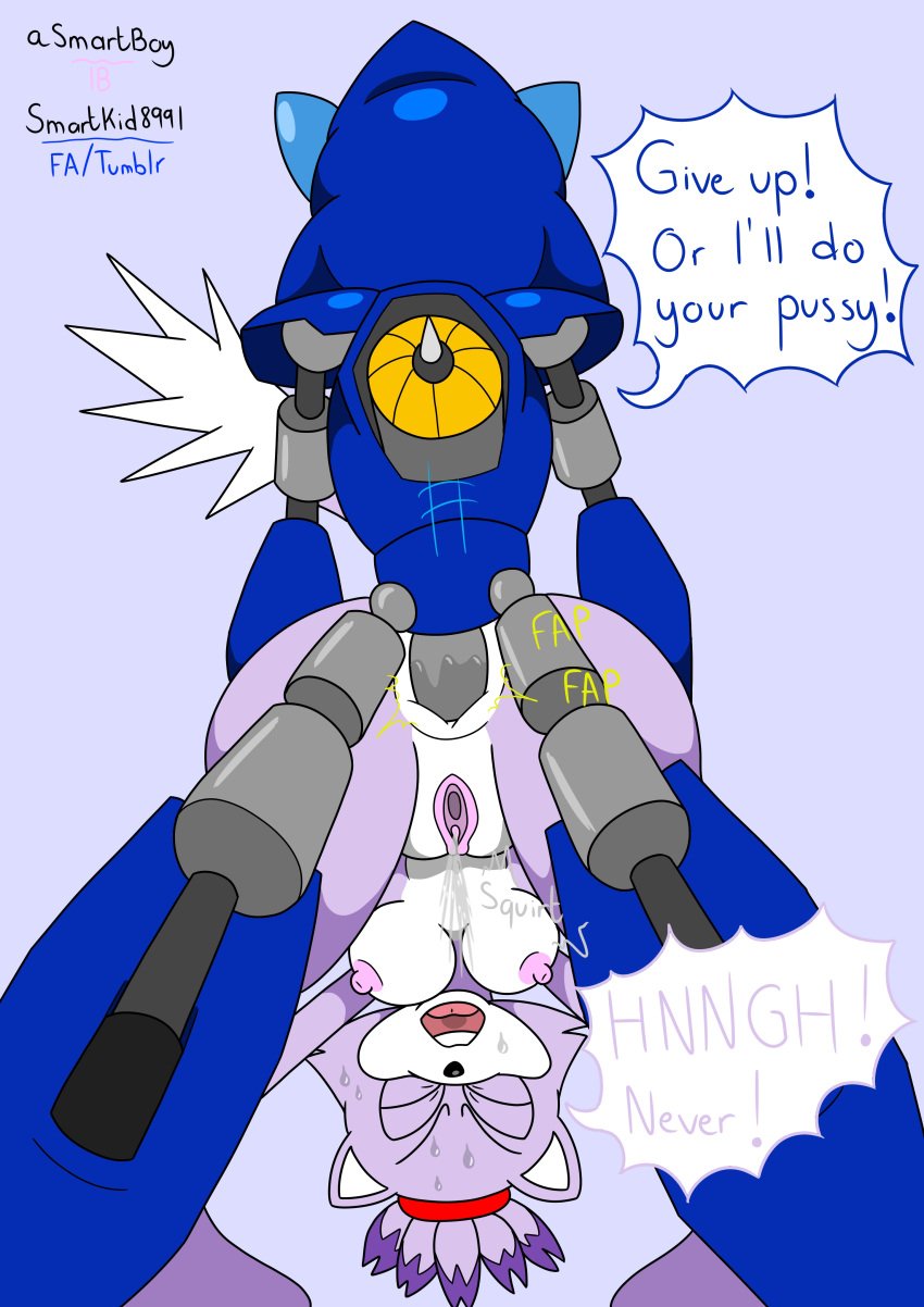 anal anus asmartboy ass blaze_the_cat breasts english_text female metal_sonic nipple pussy smartkid8991 sonic_(series) threatening