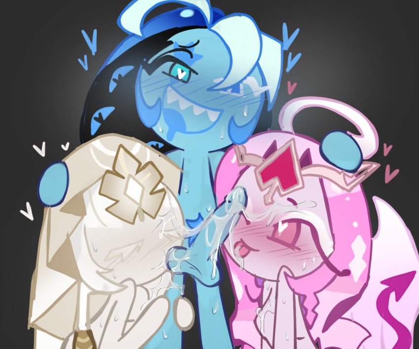 1boy 1boy2girls 2girls cock_on_face cock_on_head cookie_run cookie_run_kingdom cum cum_on_balls cum_on_breasts cum_on_face cum_on_hair cum_on_penis double_blowjob drooling drooling_tongue eternal_sugar_cookie heart heart-shaped_pupils heart_symbol looking_at_partner looking_pleasured looking_up_at_partner mystic_flour_cookie one_eye_closed penis pleasured pulling_balls shadow_milk_cookie sodastik straight sucking_balls