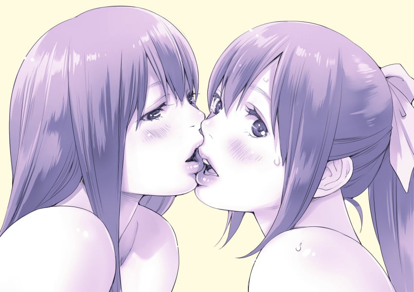 2girls absurd_res absurdres blush blush_face blush_lines blushed_face blushing_face blushing_female dot_nose embarrassed embarrassed_exposed_female embarrassed_female female female_focus female_only hair_between_eyes hair_ribbon hair_tie half-closed_eyes high_resolution high_school_student highres kissing kissing lesbian_couple lesbian_focus lesbian_kiss lesbian_only lesbian_oral lesbian_sex lips long_hair looking_at_viewer looking_sideways looking_to_the_side macosee monochrome multiple_females multiple_girls mutual_yuri open_mouth original original_art original_artwork original_character original_characters parted_lips ponytail ribbon school_girl school_girls shoulders sidelocks simple_background sweat sweatdrop sweating sweaty sweaty_arms sweaty_body sweaty_face teen_girl teenage_girl teenage_girls teenager tongue upper_body upper_teeth wet_arms wet_face yellow_background yuri yuri yuri yuri_kiss