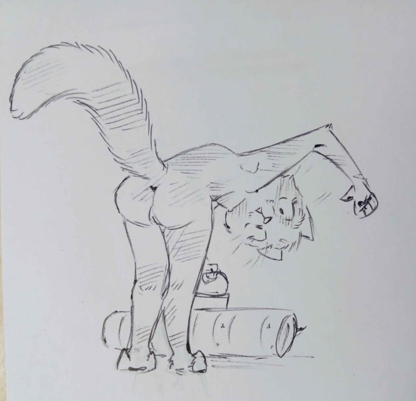 2022 anthro anus ass bent_over breasts calico_cat chuchito72 domestic_cat felid feline felis female full-length_portrait genitals hi_res looking_at_viewer looking_back looking_back_at_viewer mammal netflix nude pawpads paws portrait pussy raised_tail rosa_(the_house) solo surprised_expression tail the_house_(netflix) traditional_media_(artwork)