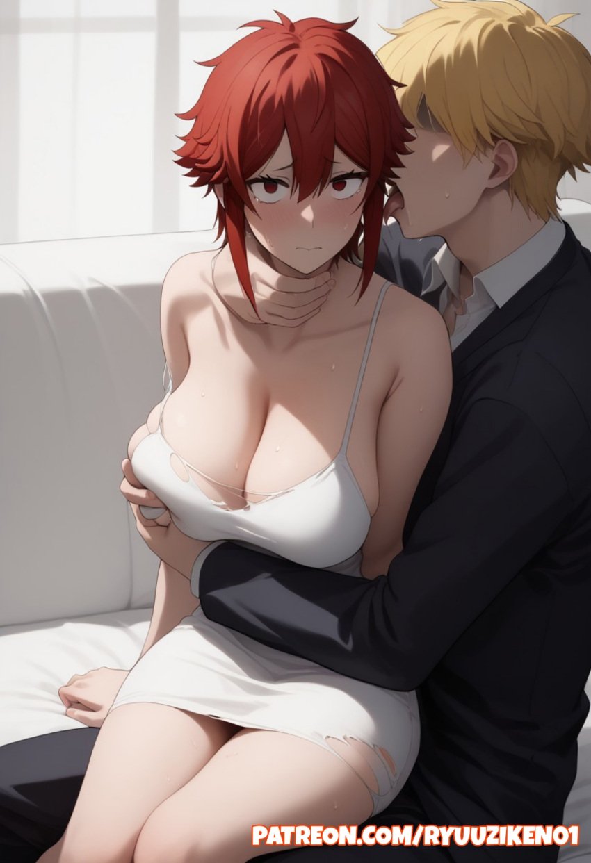 ai_generated aizawa_tomo big_breasts forced groping groping_breasts licking looking_at_viewer rape ryuuziken01 sitting_on_person tomo-chan_wa_onna_no_ko