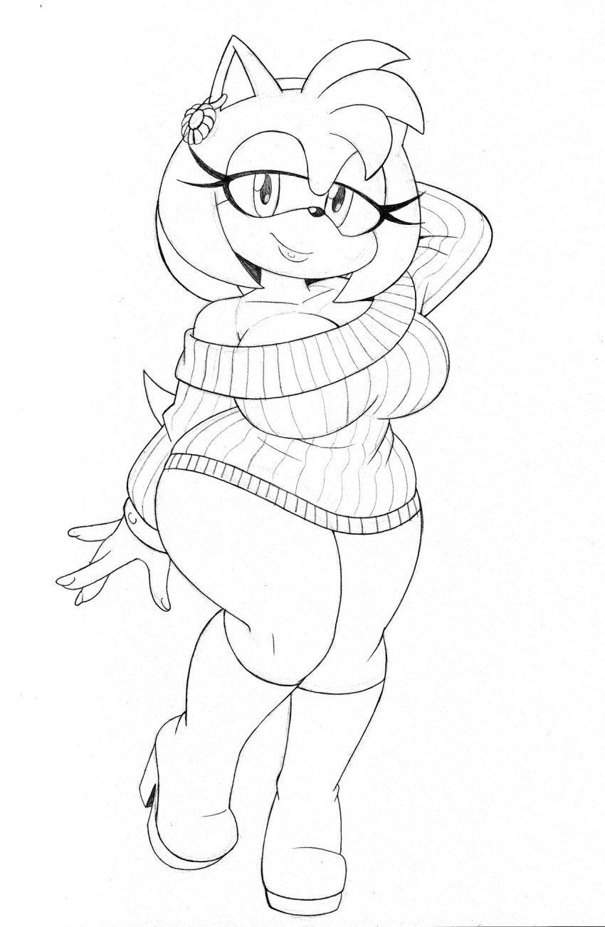 amy_rose anthro big_ass big_breasts big_thighs omegasunburst sonic_(series) sweater