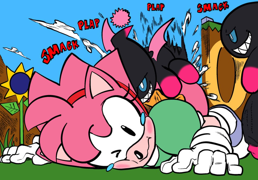 amy_rose anthro ass_up bent_over big_penis bodily_fluids chao_(sonic) classic_amy_rose classic_sonic_(universe) clothing cum dark_chao eulipotyphlan female flaccid footwear from_behind_position from_front_position genital_fluids genitals gloves grin group handwear head_down_ass_up hedgehog hi_res huge_cock humanoid_genitalia humanoid_penis hyper hyper_genitalia hyper_penis line_art lying male male/female mammal monochrome noahdoesart on_front on_ground penis plap sega sex sharp_teeth shirt shoes small_but_hung smile sonic_the_hedgehog_(series) teary_eyes teeth third-party_edit topwear trio wings