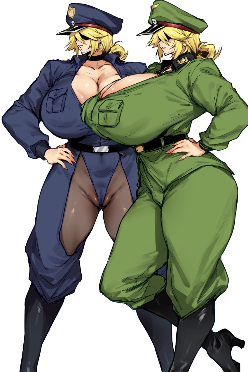 big_breasts blonde_hair cameltoe high_heel_boots military_uniform peaked_cap tagme thirty_8ght uniform