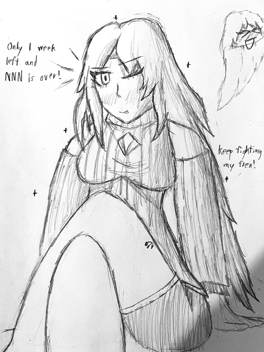 1girls 2d 2d_(artwork) 2d_artwork black_and_white cher924 crossed_legs female long_hair looking_at_viewer no_nut_november roblox roblox_avatar robloxian self_upload sitting sweater tagme traditional_art traditional_media_(artwork) winking_at_viewer