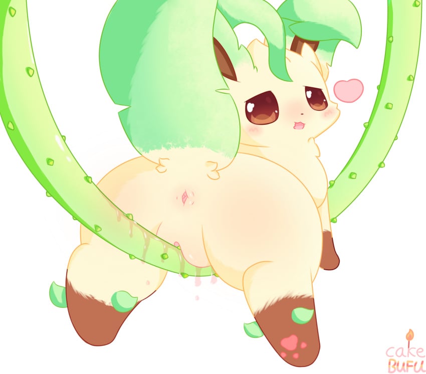 anus blush brown_eyes brown_nose cakebufu canid canine eeveelution female feral generation_4_pokemon genitals hi_res leaf leafeon mammal nintendo plant pokemon pokemon_(species) pussy solo vines yellow_body