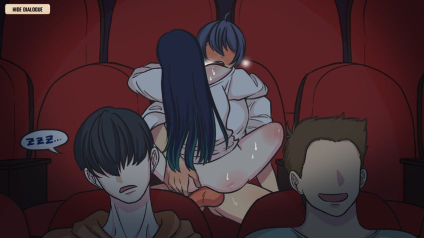 1:1 eroge faceless_male hentai movie_theater riding straight