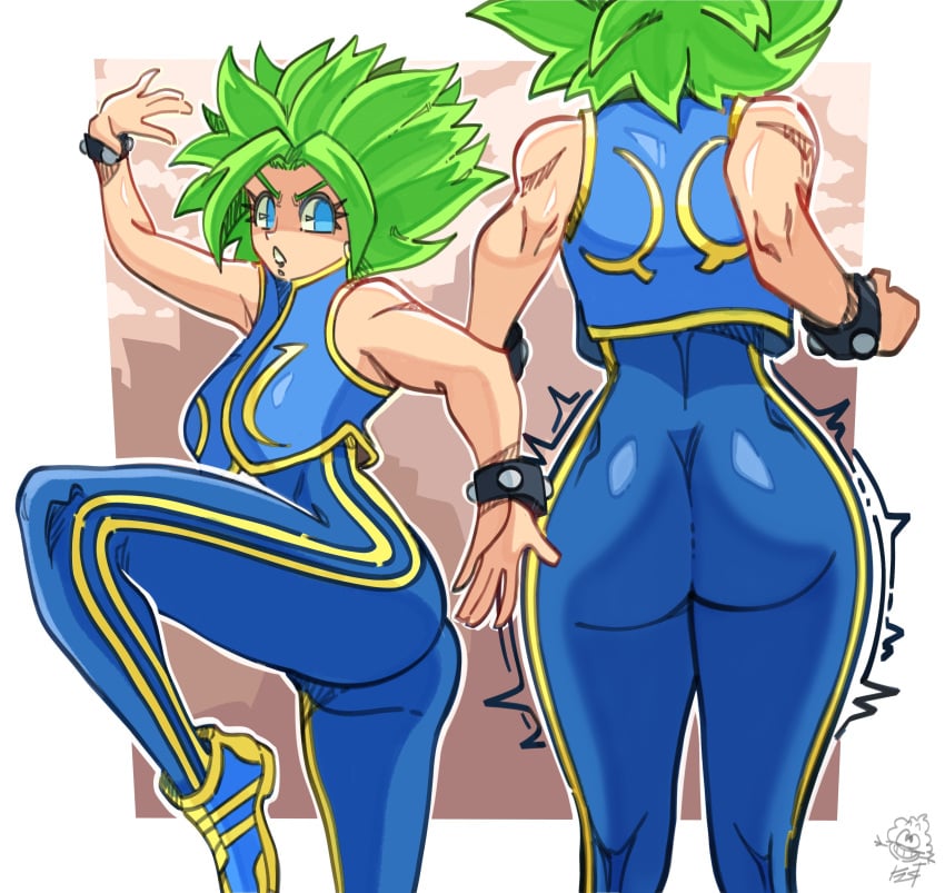 1girls alien alien_girl alien_humanoid anime ass ass behind_view big_ass big_butt chun-li_(cosplay) dragon_ball dragon_ball_super female female_focus female_only fistthefirst from_behind from_behind_position from_front_position front_view green_hair green_hair_female kefla light-skinned_female manga multiple_angles multiple_poses saiyan saiyan_girl street_fighter