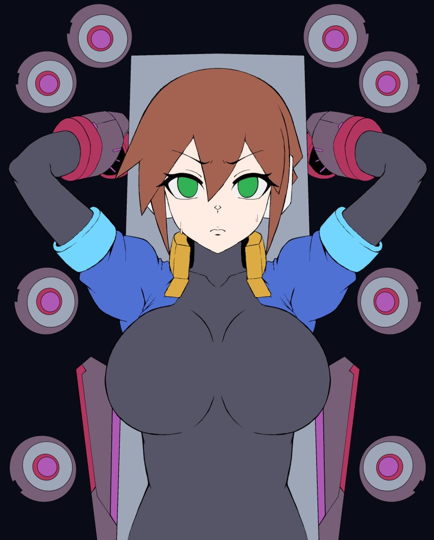 1girls 2d 2d_(artwork) aile big_ass big_breasts body_modification bodysuit cyborg different_eye_color fingerless_gloves full_body_suit headgear human_only jacket japanese_text latex latex_bodysuit latex_breasts latex_gloves latex_nipples latex_skin latex_skinsuit latex_suit latex_thigh_highs latex_thighhighs looking_at_viewer mega_man mega_man_zx mega_man_zx_advent mind_control nipple_bulge nipples nipples_visible_through_clothing ponytail prostitution restrained rockman_zx semikichi short short_hair skin_tight skin_tight_outfit skin_tight_suit skin_tight_thighhighs skintight skintight_bodysuit skintight_clothing skintight_suit slutty_outfit small_waist sole_female teasing tenga text thick_thighs tied_to_chair translation_request wide_hips worried_expression