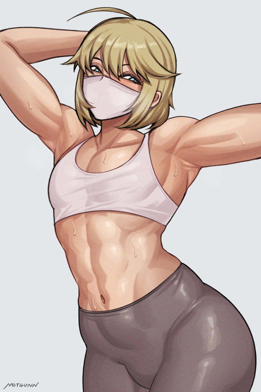 1boy abs armpit armpit_sweat armpits arms_up artist_request athletic athletic_male blonde_hair blonde_hair_male blue_eyes clothed face_mask facemask femboy feminine_male fit fit_male hips joey_(krekk0v) light-skinned_male light_skin male male_only mask masked masked_male midriff notgunn oc original_character spats spats_shorts sweat sweating sweaty tagme thick toned toned_male toned_stomach trap twink