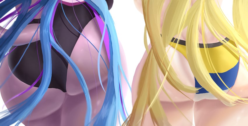 2girls ass ass ass_focus backboob barghest_(gawain)_(fate) big_ass big_butt blonde_hair blue_hair booty fat_ass fate/grand_order fate_(series) female female_focus female_only from_behind gigantic_ass girls_only huge_ass huge_butt ibuki_douji_(fate) ibuki_douji_(swimsuit_berserker)_(fate) long_hair lunar_avenger multicolored_hair multiple_girls phat_ass purple_hair purple_skin skindentation standing swimsuit swimwear tail thicc_thighs thick_ass thick_legs thick_thighs wide_hips