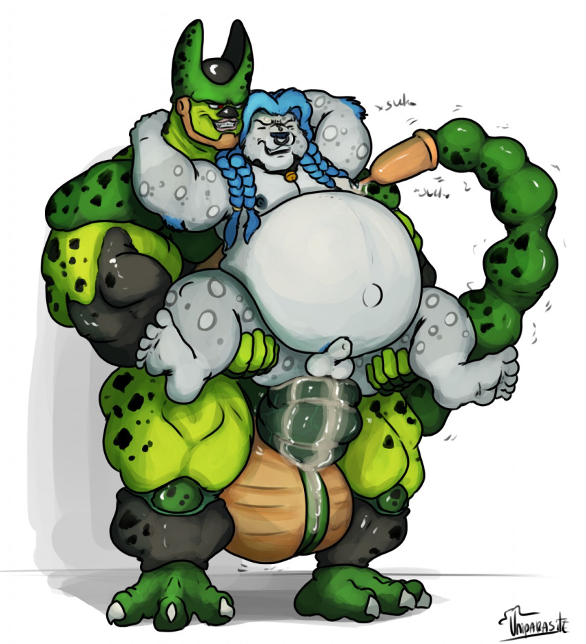 anal anthro big_belly big_penis cell_(dragon_ball) cum cum_in_ass cum_inflation dragon_ball dragon_ball_z gay hair lion male male_only semi-perfect_cell uniparasite yaoi