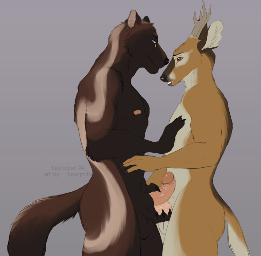 anthro antlers cervine deer duo erection frottage handjob incorgnito male male_only mustelid penis sex wolverine yaoi