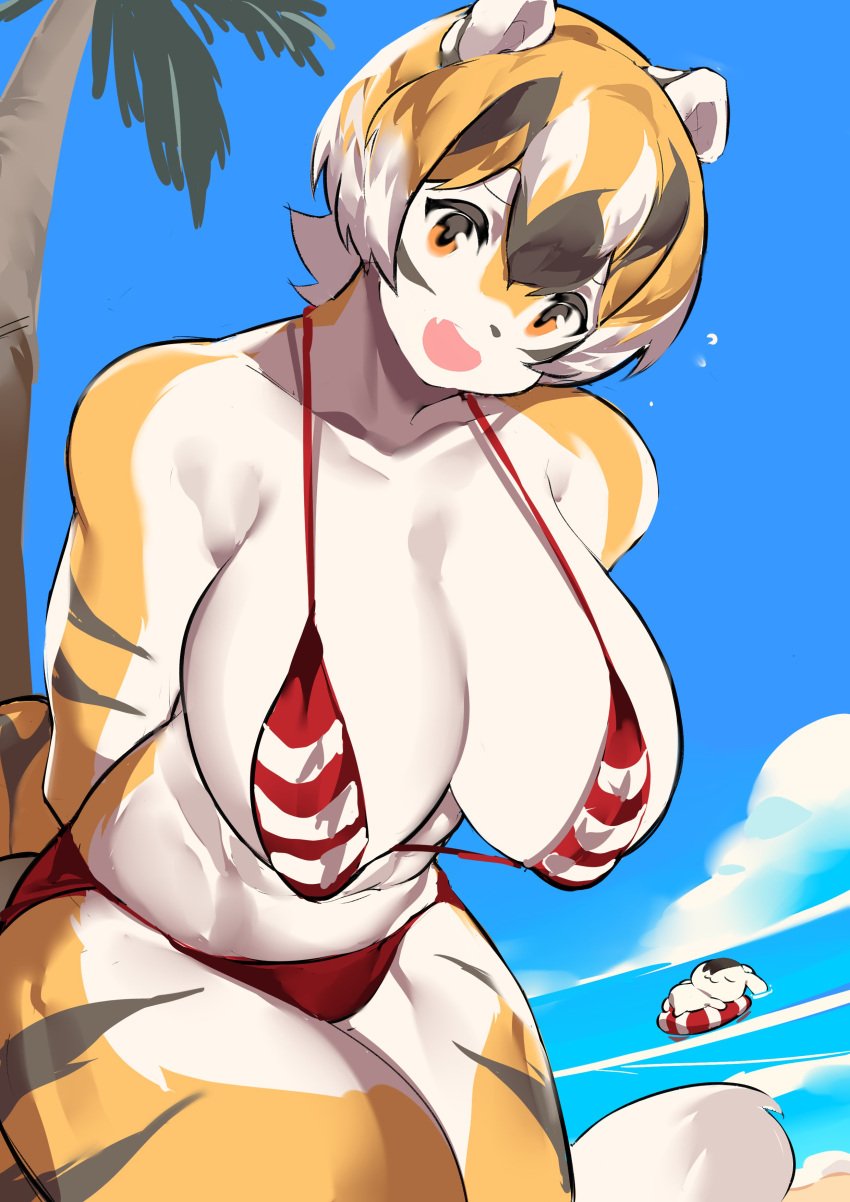 big_breasts bikini breasts cleavage feline female furry huge_breasts mei_xiang mx99926 original tagme thick_thighs tiger tiger_girl wide_hips