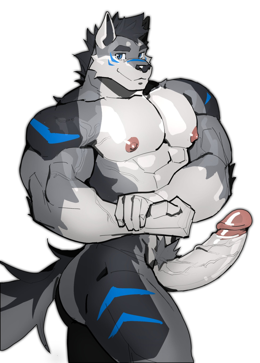 
2024 
abs 
canid absurd_res anthro black_body black_fur black_hair blue_eyes blue_stripes canine canis countershade_torso countershading deltoids facial_stripes flexing flexing_bicep fur genitals gloves_(marking) grey_body grey_fur hair hi_res male mammal markings multicolored_body multicolored_fur nude pecs penis pubes re_baiz simple_background solo standing striped_body striped_fur stripes tail tyrael_(tyraelsdc) vein veiny_muscles veiny_penis white_background white_body white_countershading white_fur wolf