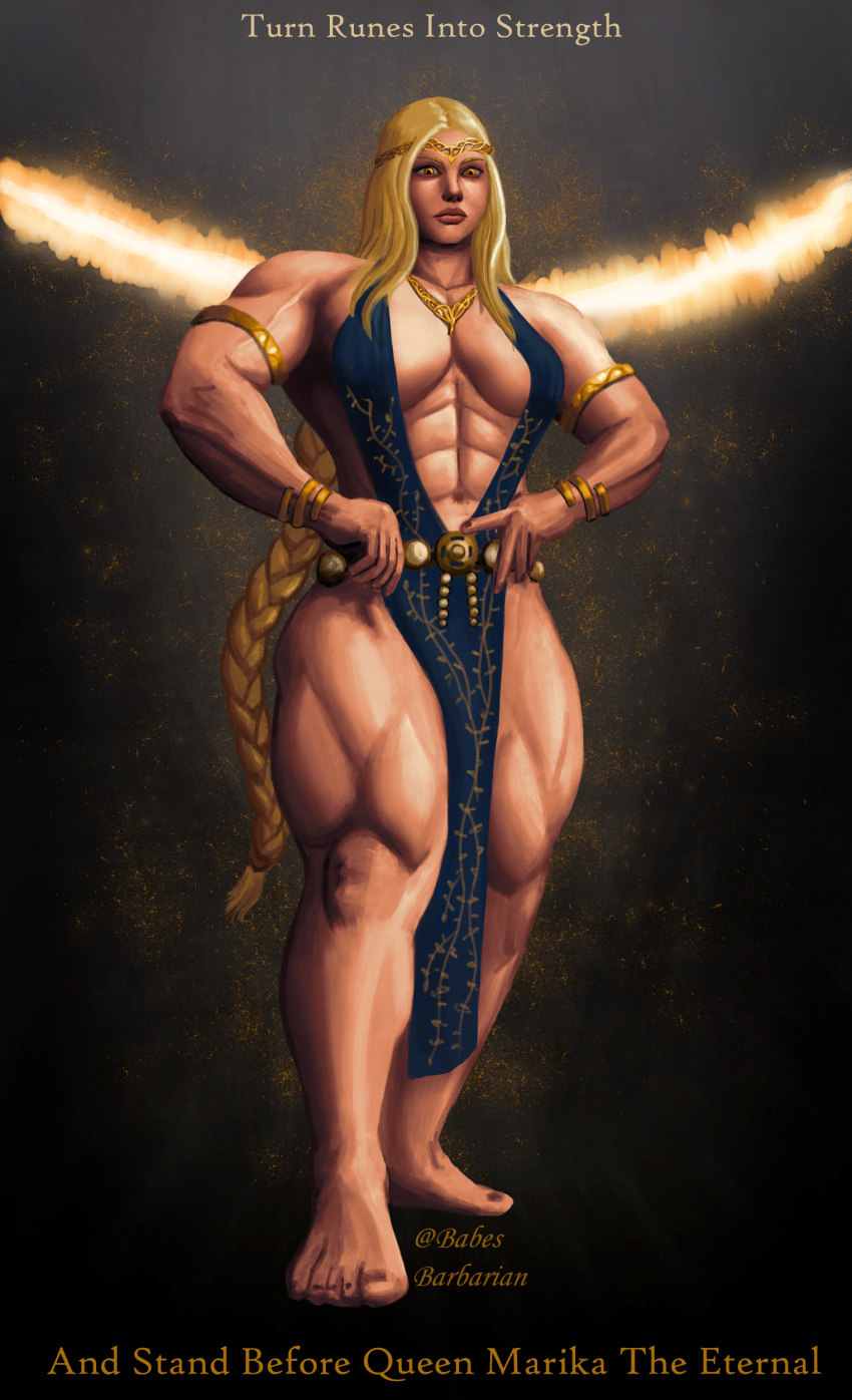 1girls abs barbarian barbarian_babes big_breasts bodybuilder cleavage elden_ring female female_only flexing fromsoftware muscular muscular_female queen_marika_the_eternal thick_thighs