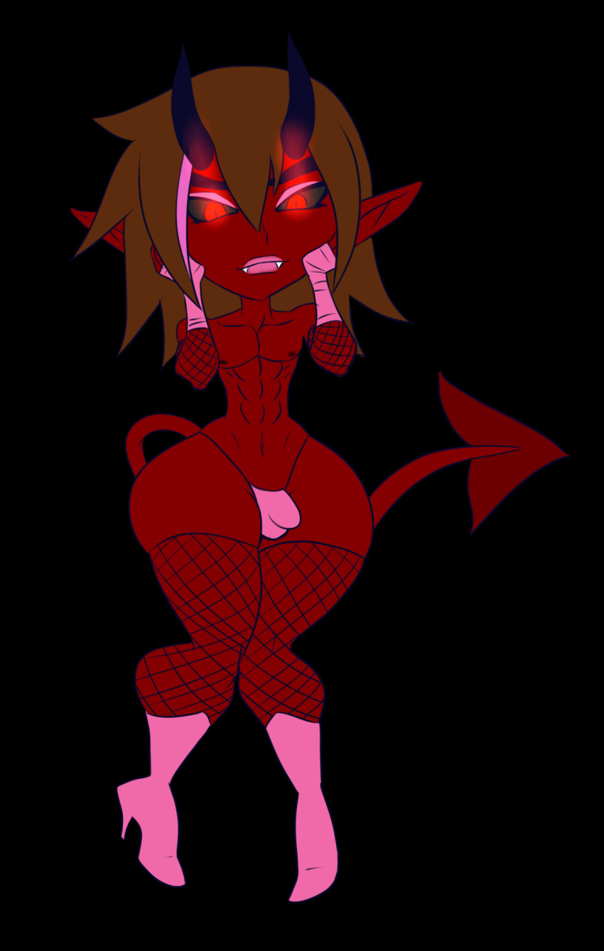 1boy bulge crossdressing demon demon_tail femboy fishnet fishnet_legwear fishnet_stockings girly horns joaquin_(pranky) male male_only penis_in_panties pointy_tail pranky red_eyes red_skin sissy solo tail thick_thighs trap wide_hips