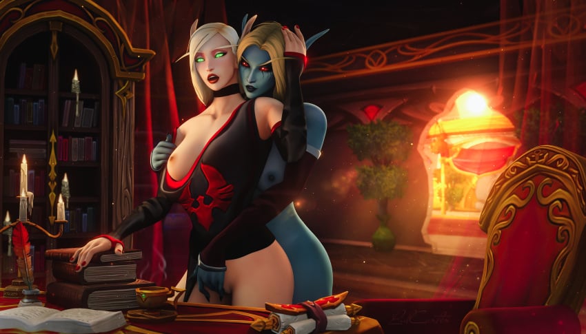 2girls blood_elf character_request fingering from_behind lidcarter sexual_assault sexual_harassment sylvanas_windrunner undead_(warcraft) undressing valeera_sanguinar world_of_warcraft yuri