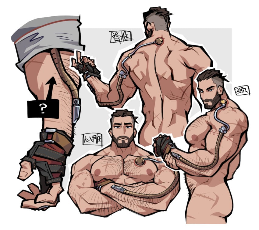 abs agent_p-3 atomic_heart bara beard biceps daddy male male_nipples male_only manly muscular_male nipples nude pecs so4_(artist)