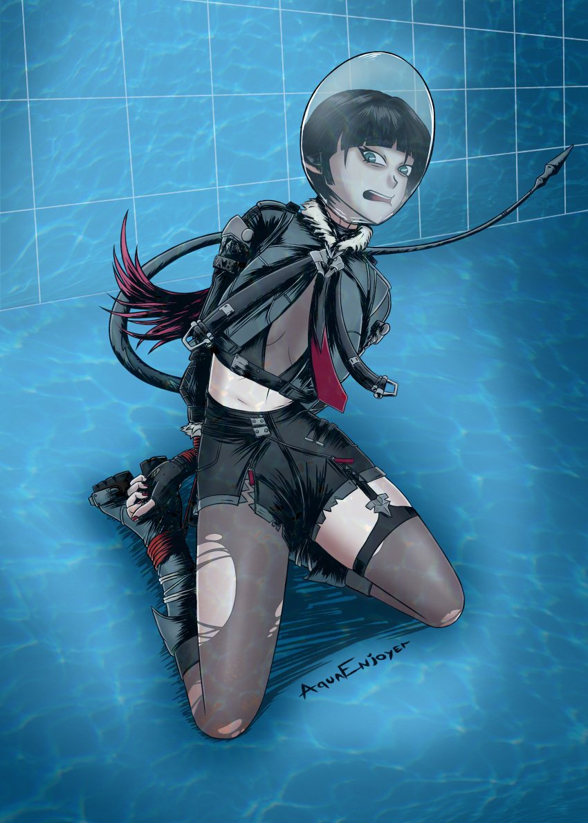 aqua_enjoyer asphyxiation bagging bondage breathplay choking condom drowning female female_only jane_doe_(zenless_zone_zero) scared scared_expression stockings suffocation tail underwater water_torture zenless_zone_zero